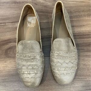 Donald J. Pliner Haylie Woven Leather Loafer Flats Gold Champagne